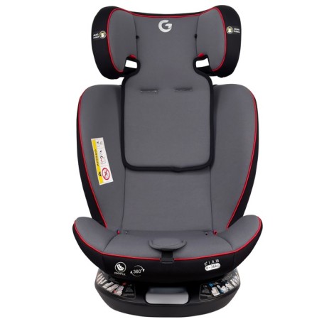 Καθισματάκι αυτοκινήτου G με isofix για βάρος 0 έως 36kg περιστρεφόμενο 360 μοίρες σε μαύρο γκρι με κόκκινες λεπτομέρειες