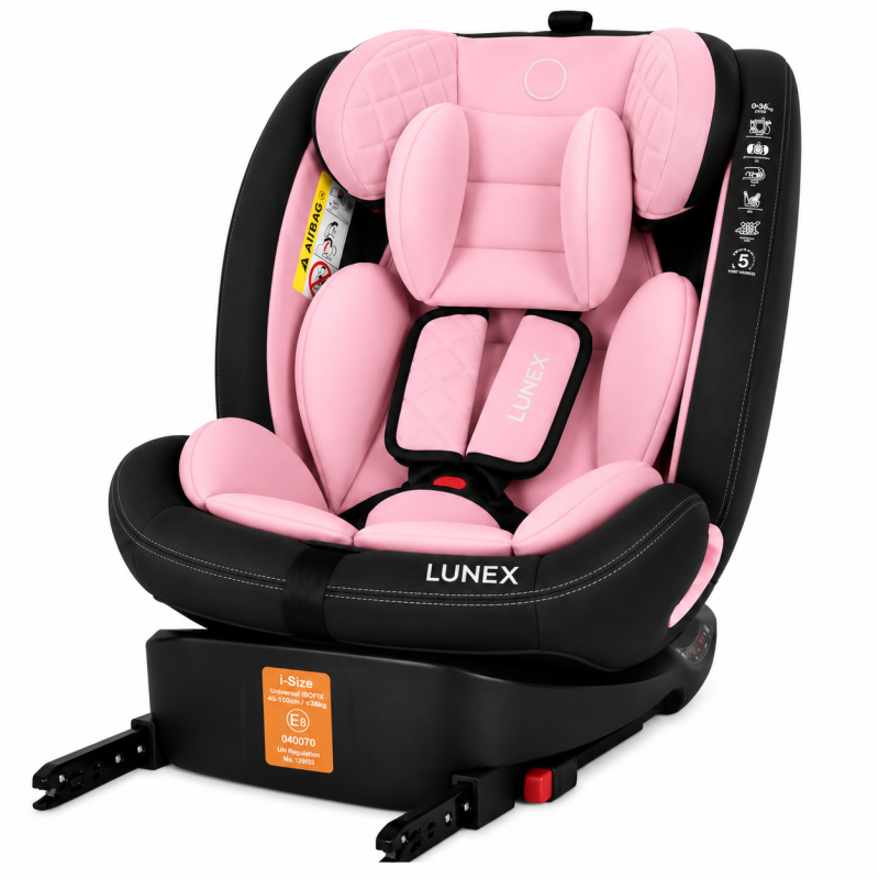 Παιδικό κάθισμα αυτοκινήτου LUNEX i-Size με Isofix 0-36 kg περιστρεφόμενο 360 μοίρες μαύρο ροζ