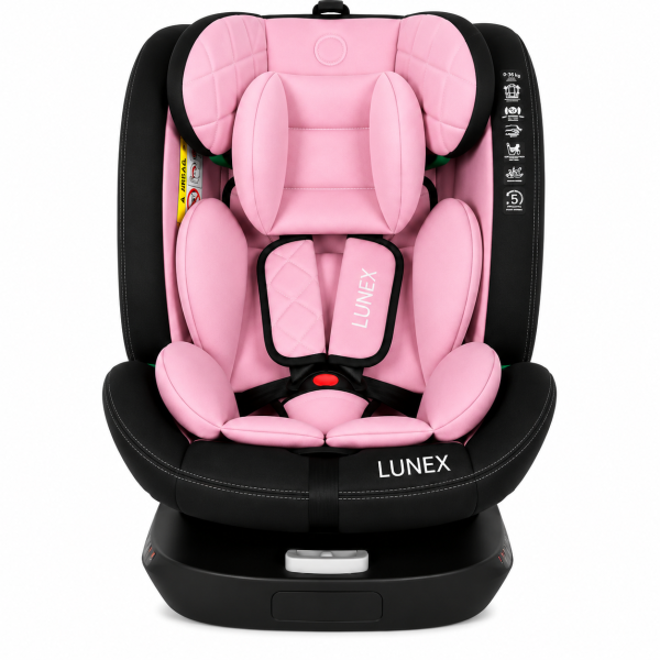 Παιδικό κάθισμα αυτοκινήτου LUNEX i-Size με Isofix 0-36 kg περιστρεφόμενο 360 μοίρες μαύρο ροζ