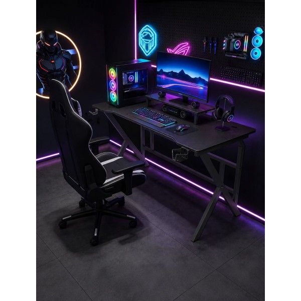Γραφείο Gaming Ξύλινο Μαύρο με Μεταλλικά Πόδια 120x60x75εκ.