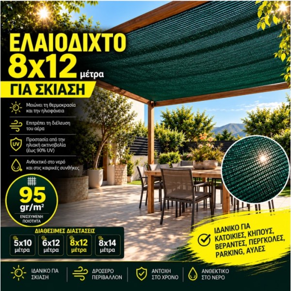 Ελαιόδιχτο Ιδανικό για Σκίαση 8×12 95gr/m2 με κρίκους