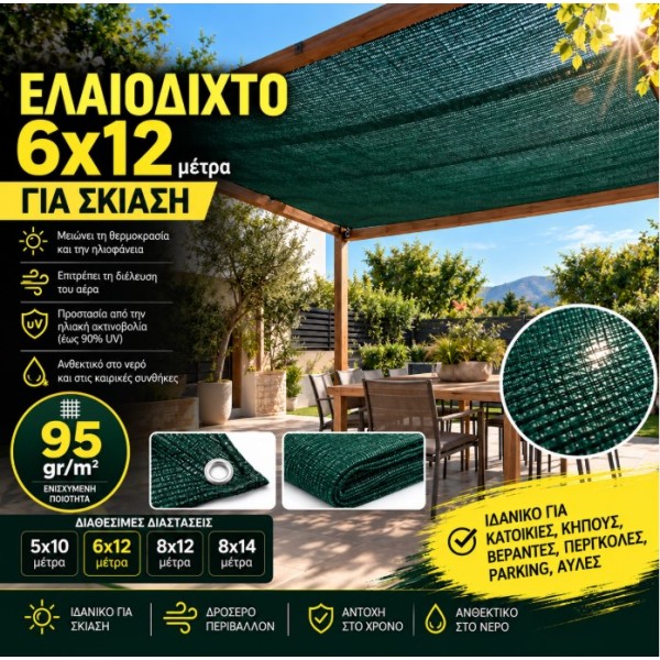 Ελαιόδιχτο Ιδανικό για Σκίαση 6×12 95gr/m2 με κρίκους