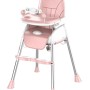 2 σε 1 αναδιπλούμενο Παιδικό καρεκλάκι φαγητού με μεταλλικό σκελετό ρόδες και κάθισμα από δερματίνη σε Ροζ χρώμα