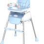2 σε 1 αναδιπλούμενο Παιδικό καρεκλάκι φαγητού με μεταλλικό σκελετό ρόδες και κάθισμα από δερματίνη σε Μπλε χρώμα