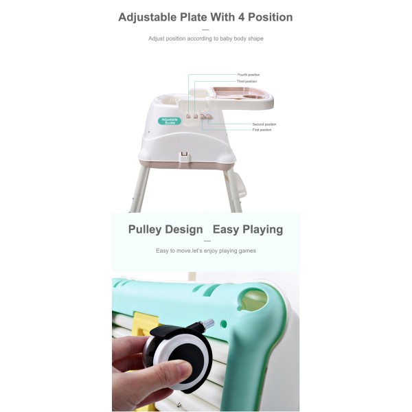 3 σε 1 παιδικό καρεκλάκι φαγητού δερματίνης ηλικίας 0 έως 4 ετών με διπλό τραπεζάκι σε ροζ