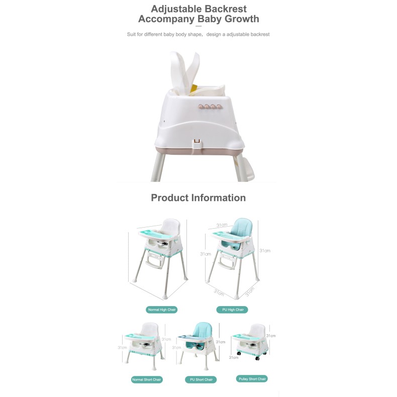 3 σε 1 παιδικό καρεκλάκι φαγητού δερματίνης ηλικίας 0 έως 4 ετών με διπλό τραπεζάκι σε ροζ