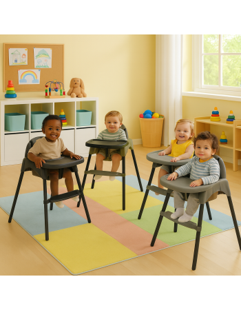 Καρεκλάκι φαγητού FunBaby 2 σε 1 με πλαστικό σκελετό και κάθισμα  απο 6 μηνών έως 15 κιλά σε γκρι χρώμα