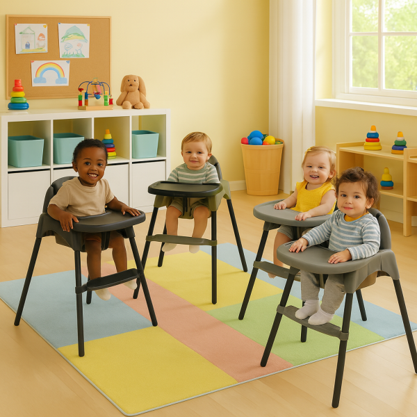 Καρεκλάκι φαγητού FunBaby 2 σε 1 με πλαστικό σκελετό και κάθισμα  απο 6 μηνών έως 15 κιλά σε μαύρο γκρι χρώμα