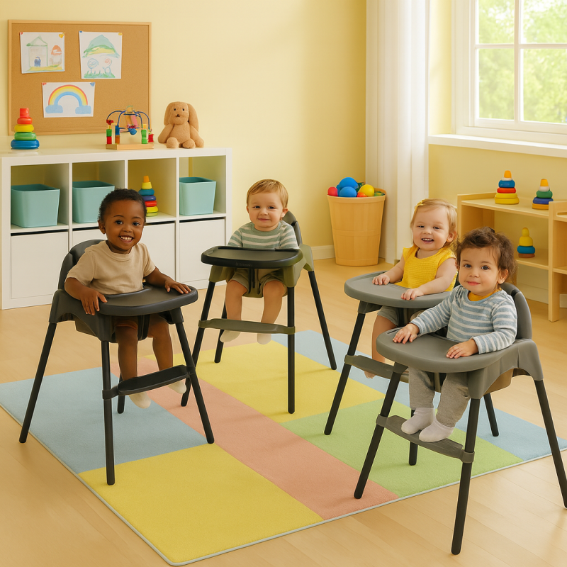 Καρεκλάκι φαγητού FunBaby 2 σε 1 με πλαστικό σκελετό και κάθισμα  απο 6 μηνών έως 15 κιλά σε γκρι χρώμα