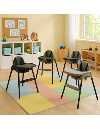 Καρεκλάκι φαγητού FunBaby 2 σε 1 με πλαστικό σκελετό και κάθισμα  απο 6 μηνών έως 15 κιλά σε γκρι χρώμα