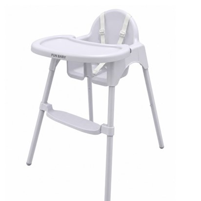 Καρεκλάκι φαγητού FunBaby 2 σε 1 με πλαστικό σκελετό και κάθισμα  απο 6 μηνών έως 15 κιλά σε λευκό χρώμα