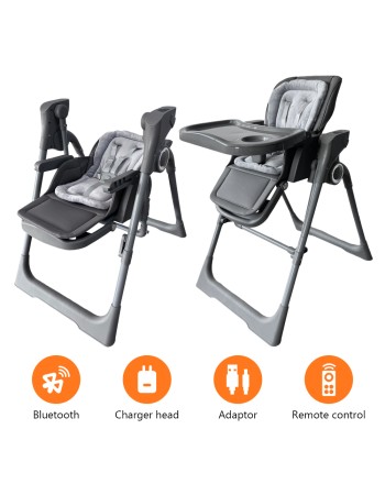Ηλεκτρικό καρεκλάκι φαγητού Galaxy 3 σε 1 με ανάκληση δυνατότητα κούνιας bluetooth και χειριστήριο απο 3 μηνών έως 20 κιλά σε γκρι χρώμα