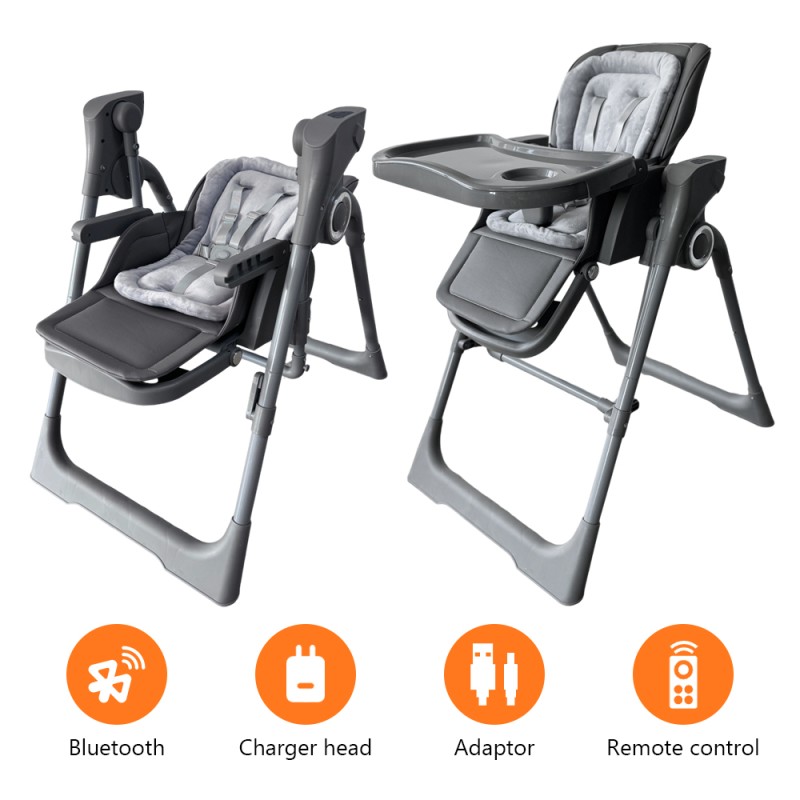 Ηλεκτρικό καρεκλάκι φαγητού Galaxy 3 σε 1 με ανάκληση δυνατότητα κούνιας bluetooth και χειριστήριο απο 3 μηνών έως 20 κιλά σε γκρι χρώμα