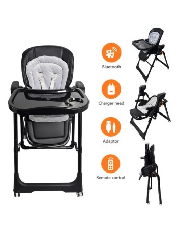 Ηλεκτρικό καρεκλάκι φαγητού Galaxy 3 σε 1 με ανάκληση δυνατότητα κούνιας bluetooth και χειριστήριο απο 3 μηνών έως 20 κιλά σε μαύρο χρώμα