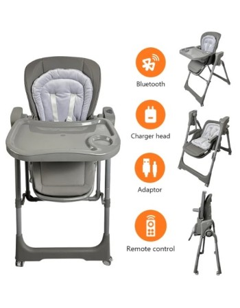 Ηλεκτρικό καρεκλάκι φαγητού Galaxy 3 σε 1 με ανάκληση δυνατότητα κούνιας bluetooth και χειριστήριο απο 3 μηνών έως 20 κιλά σε γκρι χρώμα
