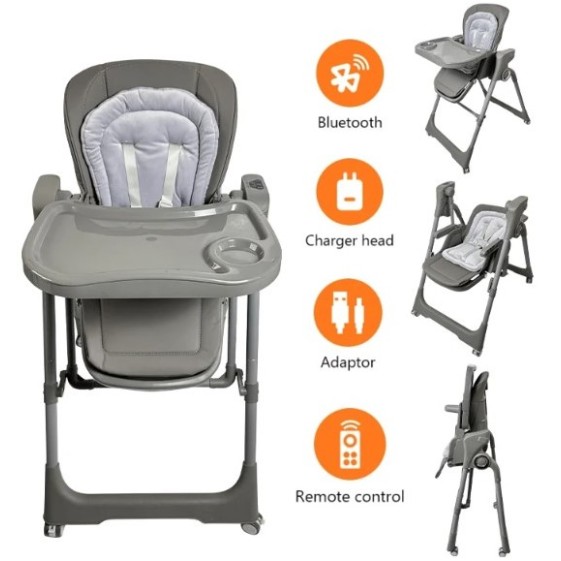 Ηλεκτρικό καρεκλάκι φαγητού Galaxy 3 σε 1 με ανάκληση δυνατότητα κούνιας bluetooth και χειριστήριο απο 3 μηνών έως 20 κιλά σε γκρι χρώμα