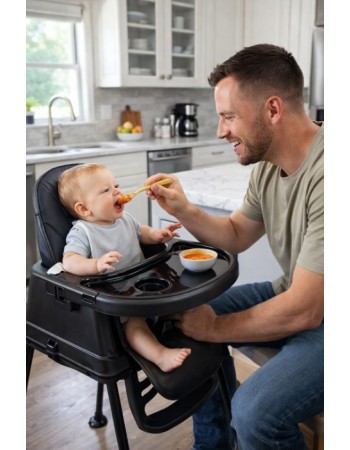 Καρεκλάκι φαγητού Moon 3 σε 1 με μεταλλικό σκελετό και πλαστικό κάθισμα με δερματίνη απο 6 μηνών έως 15 κιλά σε μαύρο χρώμα