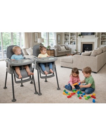 Καρεκλάκι φαγητού Moon 3 σε 1 με μεταλλικό σκελετό και πλαστικό κάθισμα με δερματίνη απο 6 μηνών έως 15 κιλά σε σκούρο γκρι χρώμα