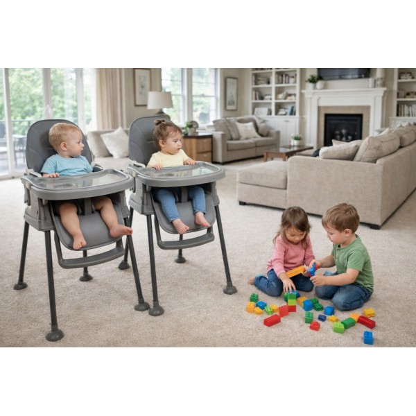 Καρεκλάκι φαγητού Moon 3 σε 1 με μεταλλικό σκελετό και πλαστικό κάθισμα με δερματίνη απο 6 μηνών έως 15 κιλά σε σκούρο γκρι χρώμα