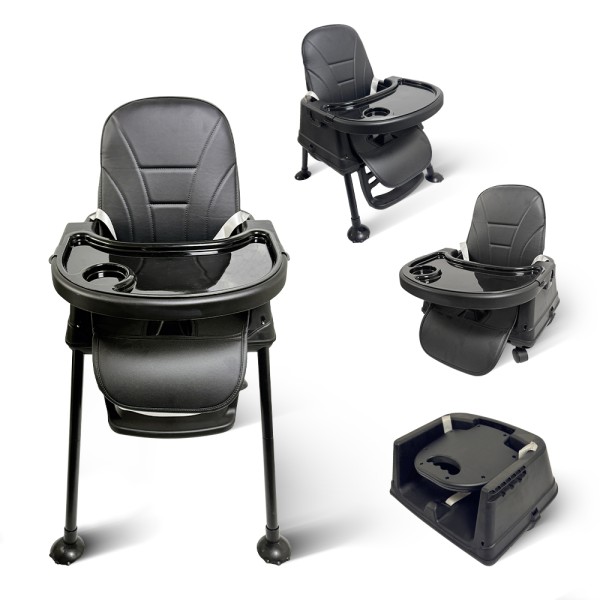 Καρεκλάκι φαγητού Moon 3 σε 1 με μεταλλικό σκελετό και πλαστικό κάθισμα με δερματίνη απο 6 μηνών έως 15 κιλά σε μαύρο χρώμα