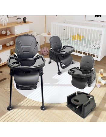 Καρεκλάκι φαγητού Moon 3 σε 1 με μεταλλικό σκελετό και πλαστικό κάθισμα με δερματίνη απο 6 μηνών έως 15 κιλά σε μαύρο χρώμα