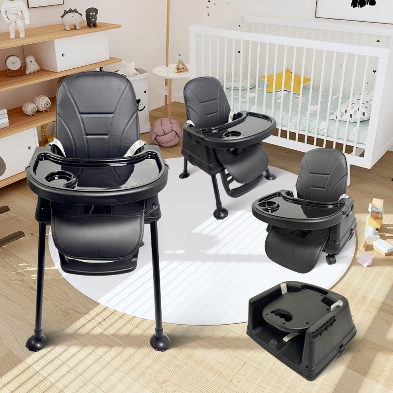 Καρεκλάκι φαγητού Moon 3 σε 1 με μεταλλικό σκελετό και πλαστικό κάθισμα με δερματίνη απο 6 μηνών έως 15 κιλά σε μαύρο χρώμα