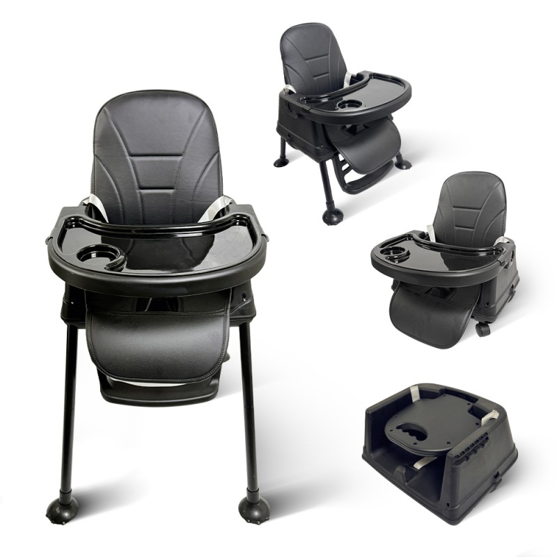 Καρεκλάκι φαγητού Moon 3 σε 1 με μεταλλικό σκελετό και πλαστικό κάθισμα με δερματίνη απο 6 μηνών έως 15 κιλά σε μαύρο χρώμα