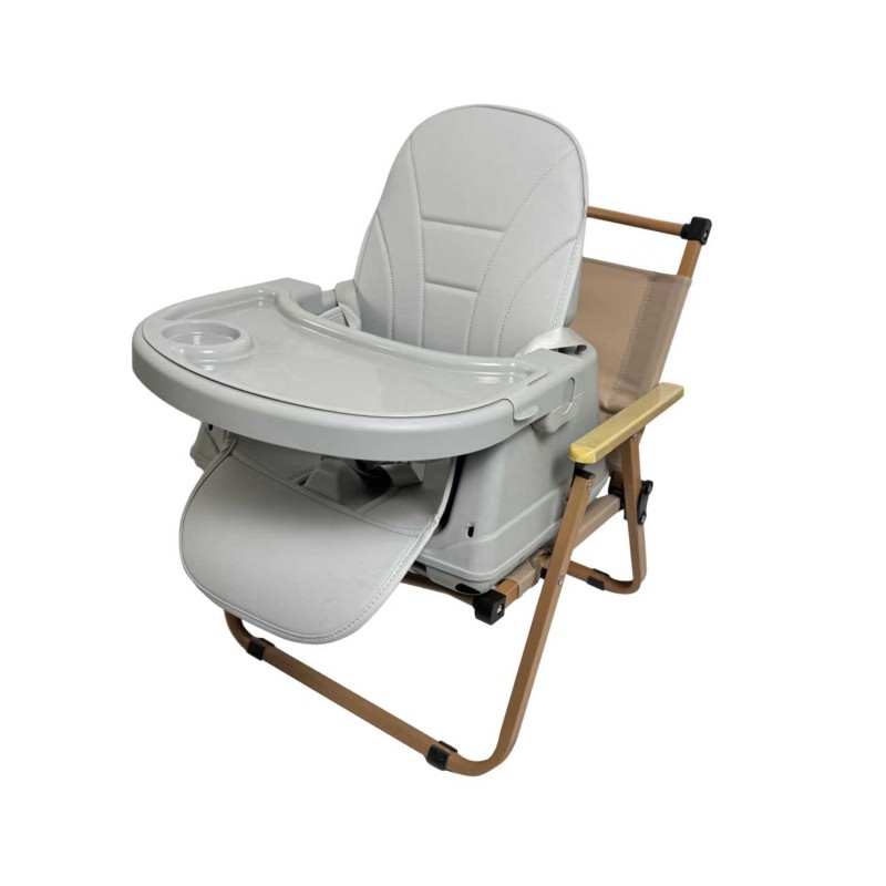 Καρεκλάκι φαγητού Moon 3 σε 1 με μεταλλικό σκελετό και πλαστικό κάθισμα με δερματίνη απο 6 μηνών έως 15 κιλά σε ανοιχτό γκρι χρώμα