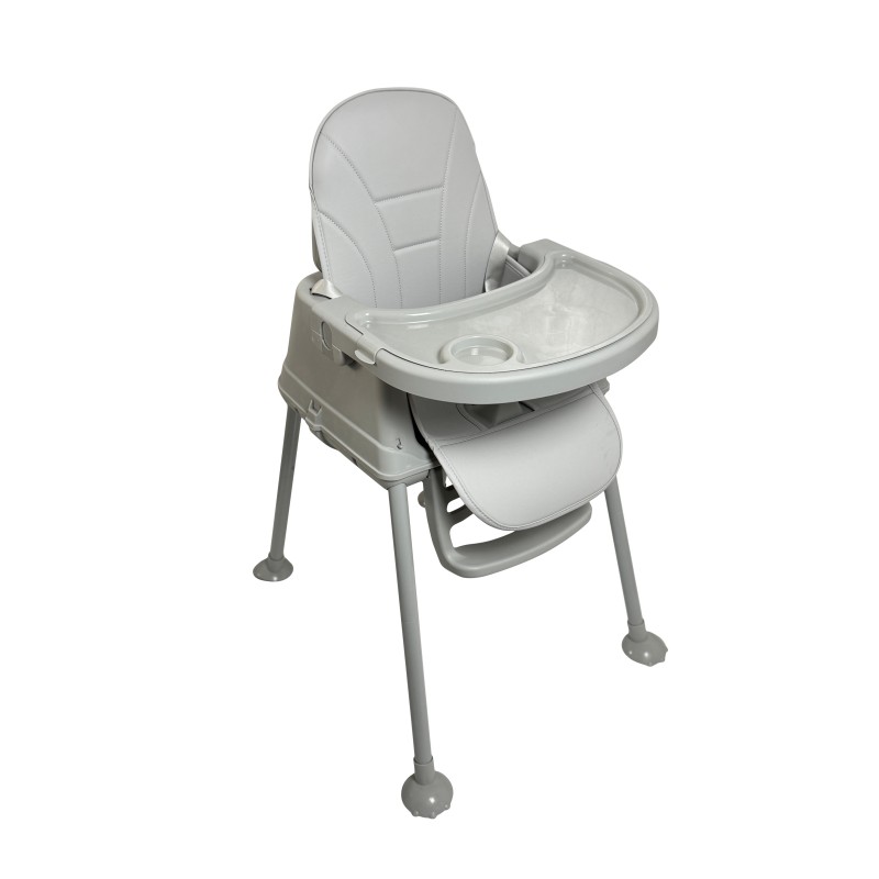 Καρεκλάκι φαγητού Moon 3 σε 1 με μεταλλικό σκελετό και πλαστικό κάθισμα με δερματίνη απο 6 μηνών έως 15 κιλά σε ανοιχτό γκρι χρώμα