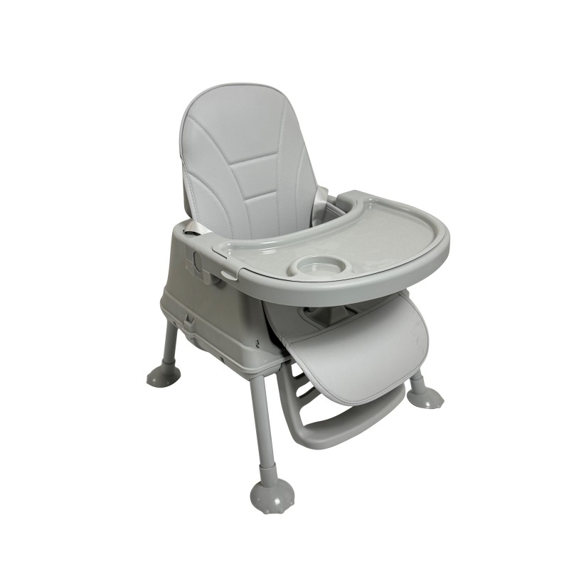Καρεκλάκι φαγητού Moon 3 σε 1 με μεταλλικό σκελετό και πλαστικό κάθισμα με δερματίνη απο 6 μηνών έως 15 κιλά σε ανοιχτό γκρι χρώμα