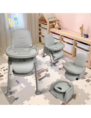 Καρεκλάκι φαγητού Moon 3 σε 1 με μεταλλικό σκελετό και πλαστικό κάθισμα με δερματίνη απο 6 μηνών έως 15 κιλά σε ανοιχτό γκρι χρώμα