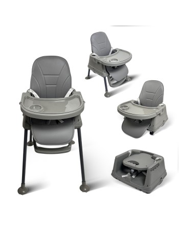 Καρεκλάκι φαγητού Moon 3 σε 1 με μεταλλικό σκελετό και πλαστικό κάθισμα με δερματίνη απο 6 μηνών έως 15 κιλά σε σκούρο γκρι χρώμα