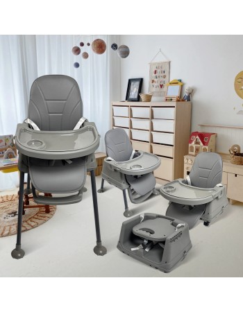 Καρεκλάκι φαγητού Moon 3 σε 1 με μεταλλικό σκελετό και πλαστικό κάθισμα με δερματίνη απο 6 μηνών έως 15 κιλά σε σκούρο γκρι χρώμα