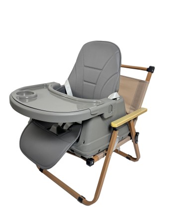 Καρεκλάκι φαγητού Moon 3 σε 1 με μεταλλικό σκελετό και πλαστικό κάθισμα με δερματίνη απο 6 μηνών έως 15 κιλά σε σκούρο γκρι χρώμα