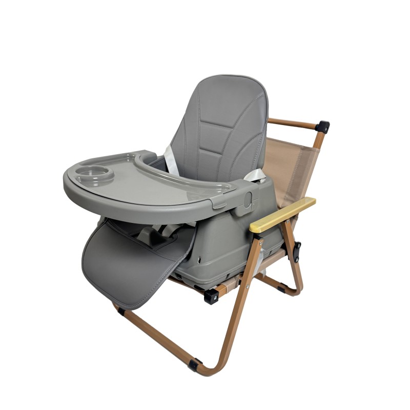 Καρεκλάκι φαγητού Moon 3 σε 1 με μεταλλικό σκελετό και πλαστικό κάθισμα με δερματίνη απο 6 μηνών έως 15 κιλά σε σκούρο γκρι χρώμα