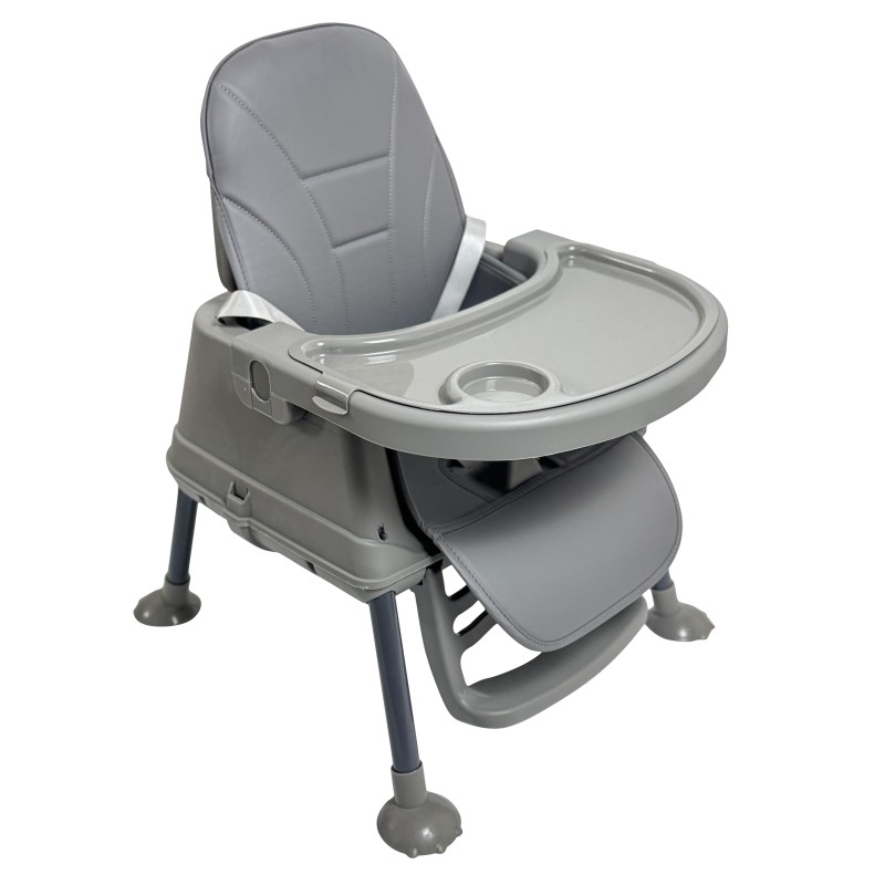 Καρεκλάκι φαγητού Moon 3 σε 1 με μεταλλικό σκελετό και πλαστικό κάθισμα με δερματίνη απο 6 μηνών έως 15 κιλά σε σκούρο γκρι χρώμα