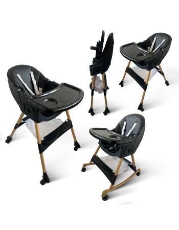 Καρεκλάκι φαγητού Bebe 4 σε 1 με ανάκληση και δυνατότητα κούνιας απο 6 μηνών έως 15 κιλά σε μαύρο μπεζ χρώμα