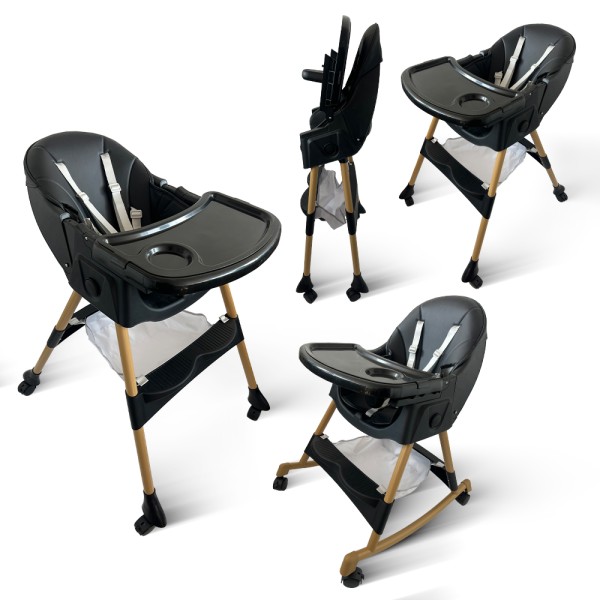 Καρεκλάκι φαγητού Bebe 4 σε 1 με ανάκληση και δυνατότητα κούνιας απο 6 μηνών έως 15 κιλά σε μαύρο μπεζ χρώμα