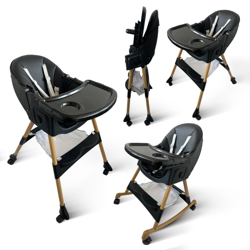 Καρεκλάκι φαγητού Bebe 4 σε 1 με ανάκληση και δυνατότητα κούνιας απο 6 μηνών έως 15 κιλά σε μαύρο μπεζ χρώμα