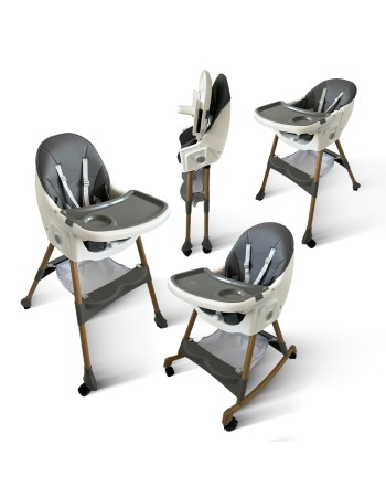 Καρεκλάκι φαγητού Bebe 4 σε 1 με ανάκληση και δυνατότητα κούνιας απο 6 μηνών έως 15 κιλά σε γκρι χρώμα