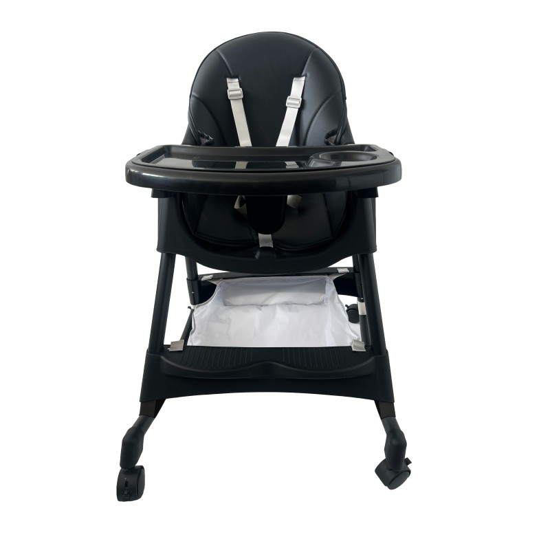Καρεκλάκι φαγητού Bebe 4 σε 1 με ανάκληση και δυνατότητα κούνιας απο 6 μηνών έως 15 κιλά σε μαύρο χρώμα με μαύρα πόδια