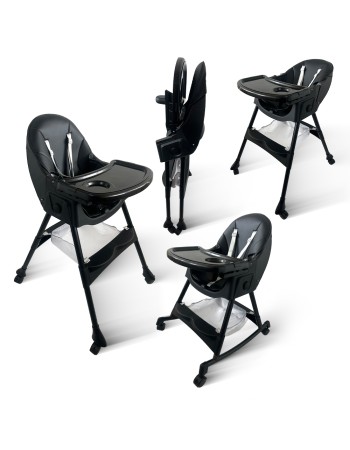 Καρεκλάκι φαγητού Bebe 4 σε 1 με ανάκληση και δυνατότητα κούνιας απο 6 μηνών έως 15 κιλά σε μαύρο χρώμα με μαύρα πόδια