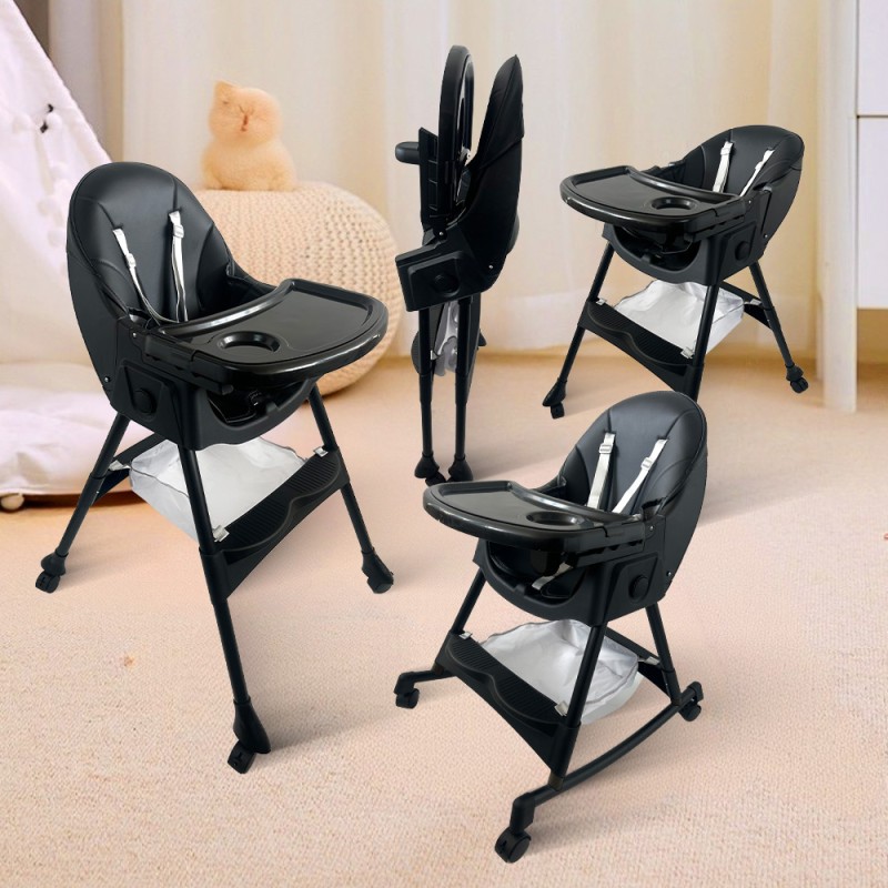 Καρεκλάκι φαγητού Bebe 4 σε 1 με ανάκληση και δυνατότητα κούνιας απο 6 μηνών έως 15 κιλά σε μαύρο χρώμα με μαύρα πόδια