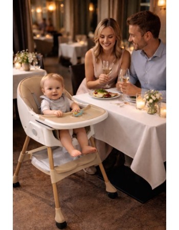Καρεκλάκι φαγητού Bebe 4 σε 1 με ανάκληση και δυνατότητα κούνιας απο 6 μηνών έως 15 κιλά σε μπεζ χρώμα