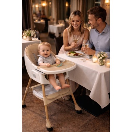 Καρεκλάκι φαγητού Bebe 4 σε 1 με ανάκληση και δυνατότητα κούνιας απο 6 μηνών έως 15 κιλά σε μπεζ χρώμα