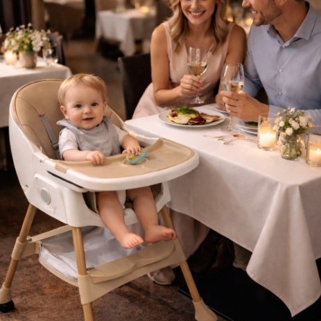 Καρεκλάκι φαγητού Bebe 4 σε 1 με ανάκληση και δυνατότητα κούνιας απο 6 μηνών έως 15 κιλά σε μπεζ χρώμα