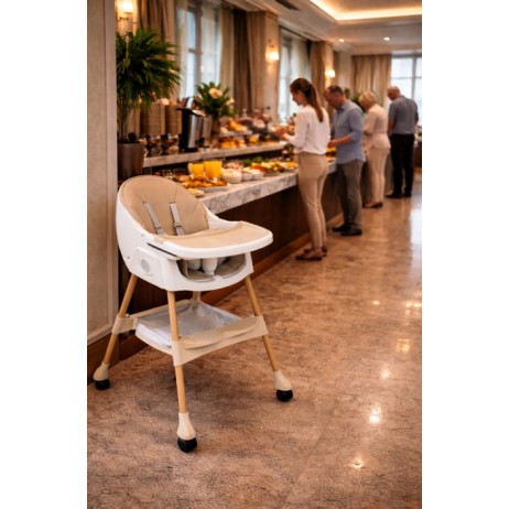 Καρεκλάκι φαγητού Bebe 4 σε 1 με ανάκληση και δυνατότητα κούνιας απο 6 μηνών έως 15 κιλά σε μπεζ χρώμα