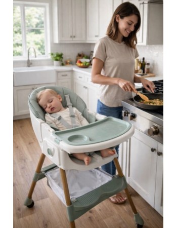 Καρεκλάκι φαγητού Bebe 4 σε 1 με ανάκληση και δυνατότητα κούνιας απο 6 μηνών έως 15 κιλά σε πράσινο χρώμα