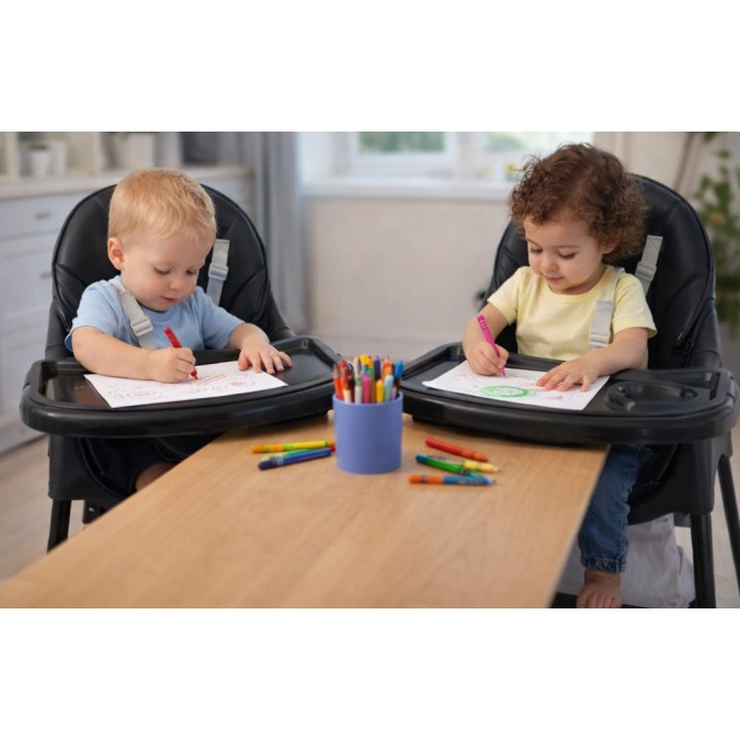 Καρεκλάκι φαγητού Bebe 4 σε 1 με ανάκληση και δυνατότητα κούνιας απο 6 μηνών έως 15 κιλά σε μαύρο χρώμα με μαύρα πόδια