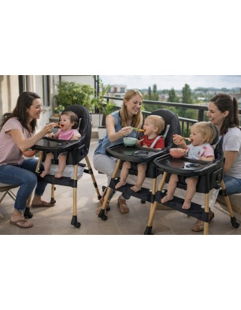 Καρεκλάκι φαγητού Bebe 4 σε 1 με ανάκληση και δυνατότητα κούνιας απο 6 μηνών έως 15 κιλά σε μαύρο μπεζ χρώμα
